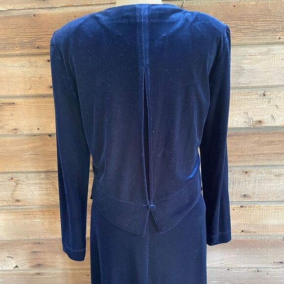 Vintage Jessica Howard 2 Piece Matching Blue Velour Top & Maxi Dress Size 10 EUC - Picture 7 of 10